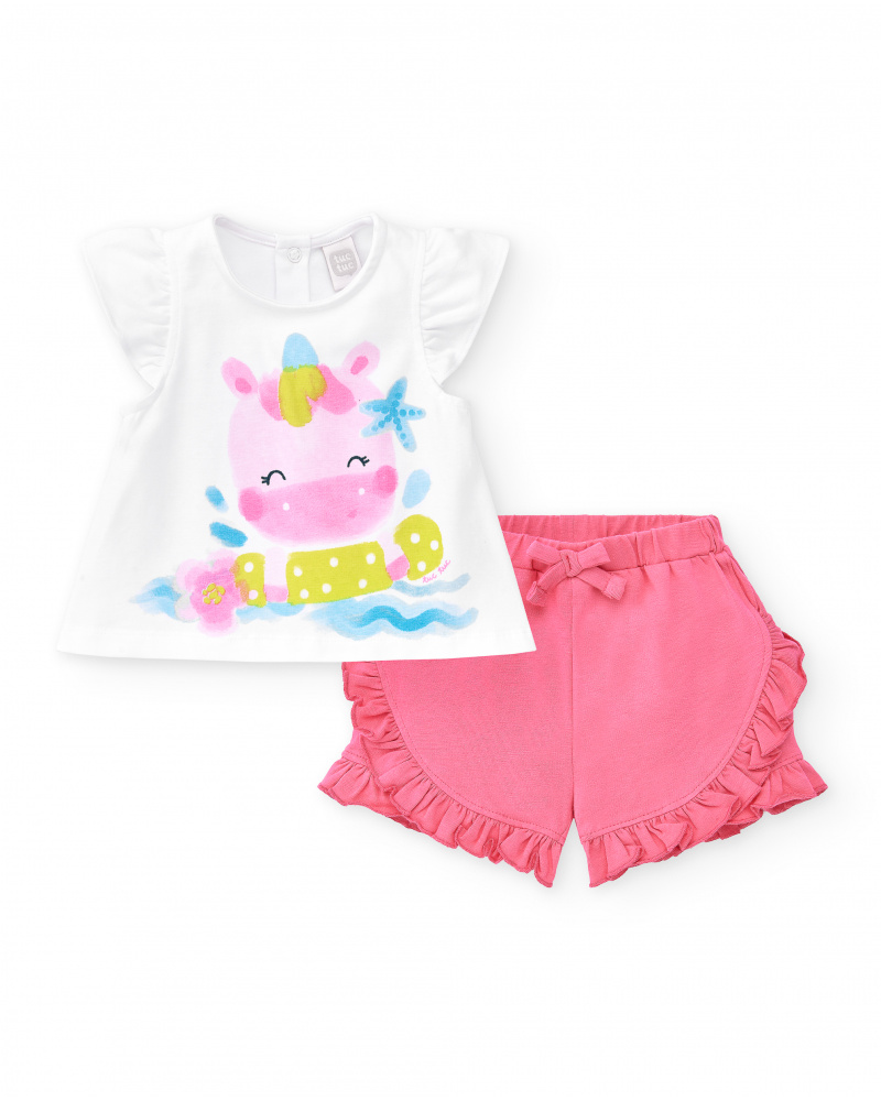 Conjunto punto blanco rosa niña Over the Rainbow tuc tuc